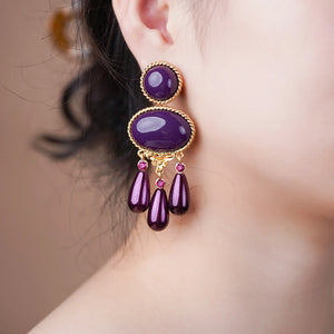 Amethyst Water Drop Earring Crystal Dangle Purple Statement Women's Earrings