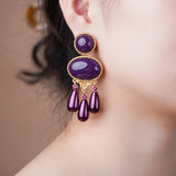 Amethyst Water Drop Earring Crystal Dangle Purple Statement Women's Earrings