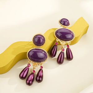 Amethyst Water Drop Earring Crystal Dangle Purple Statement Women's Earrings