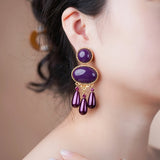 Amethyst Water Drop Earring Crystal Dangle Purple Statement Women's Earrings