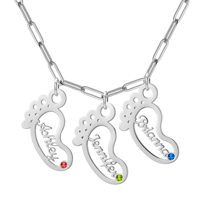 Birthstone Necklace Name necklace Feet Style Anniversary Necklace