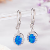 Opal Drop Earrings 925 Silver CZ Leverback Party Jewelry