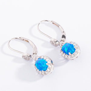 Opal Drop Earrings 925 Silver CZ Leverback Party Jewelry