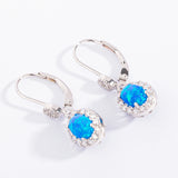 Opal Drop Earrings 925 Silver CZ Leverback Party Jewelry