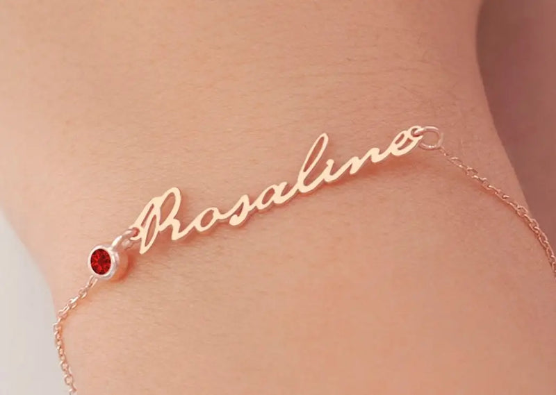 Personalized Birthstone Name Bracelet, Stainless Steel Custom Bracelet
