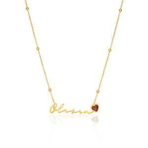 Birthstone Signature Name Necklace Handwriting Name Pendant