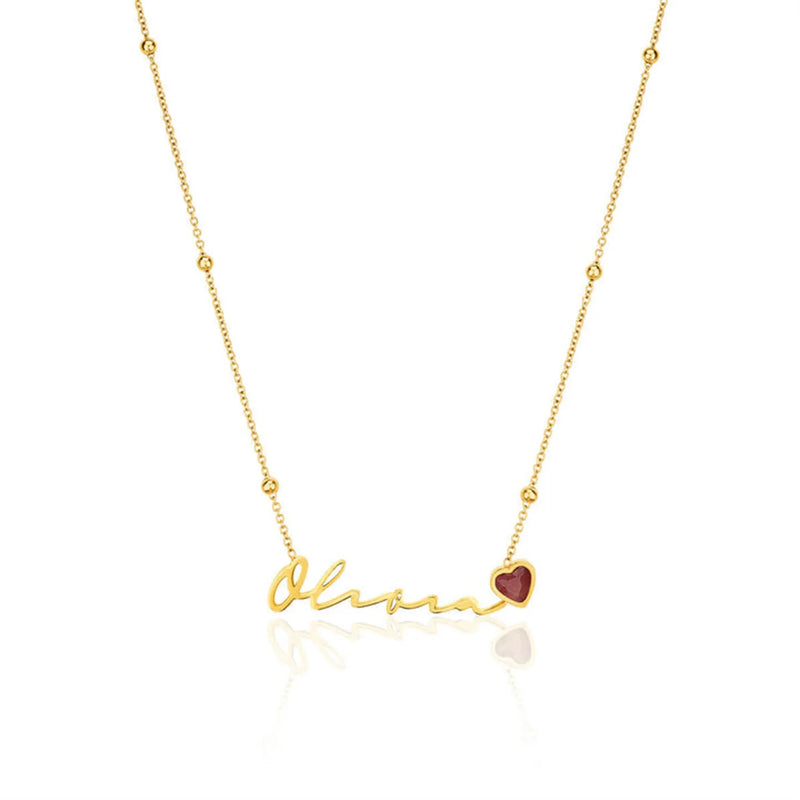 Birthstone Signature Name Necklace Handwriting Name Pendant
