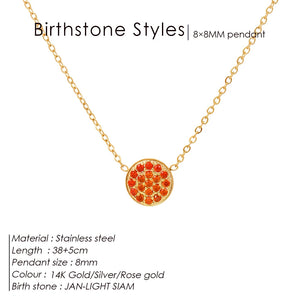 Zirconia Birthstone Necklace Stainless Steel Pendant Jewelry