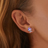 925 Silver CZ Little Fish Stud Earrings Platinum Plated