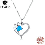 925 Silver Heart Paw Pendant Necklace Platinum Jewelry
