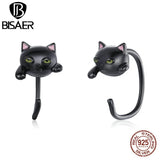 Bisaer 925 Sterling Silver Cat Stud Earring 3D Cat Earrings For Women Girl Kids