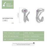 Bisaer 925 Silver Snake Studs Red Zircon Earrings Vintage Wedding Jewelry