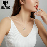 Bisaer 925 Silver Rainbow Heart Zircon Necklace Platinum Chain