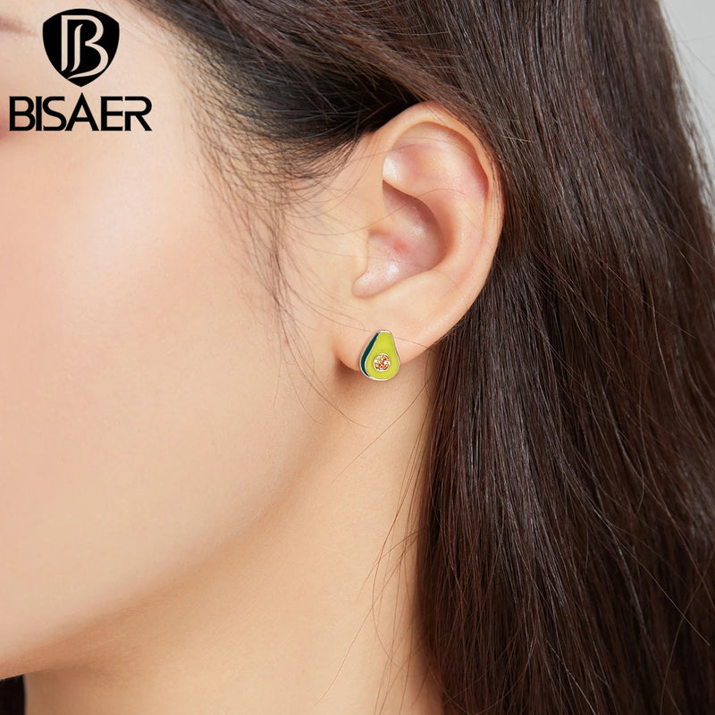 Bisaer Sterling Silver Zircon Stud Earrings for Women