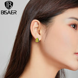 Bisaer Sterling Silver Zircon Stud Earrings for Women