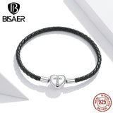 Bisaer 925 Silver Cross Charm Heart Bracelet