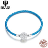 925 Silver Leather Rope Women Chain Bracelet ECB196