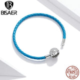 925 Silver Leather Rope Women Chain Bracelet ECB196