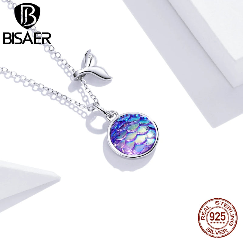 925 Sterling Translucent Opal Fishtail Scale Necklace for Women