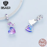 Bisaer Flower Bird Pendant 925 Silver Charm Garden CZ Bead