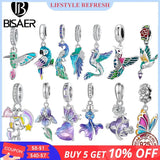 Bisaer Flower Bird Pendant 925 Silver Charm Garden CZ Bead