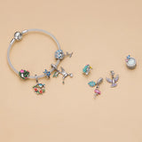 Bisaer Flower Bird Pendant 925 Silver Charm Garden CZ Bead