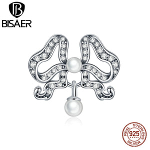 Bisaer Romantic Bow Beads 925 Sterling Silver Enamel Charm