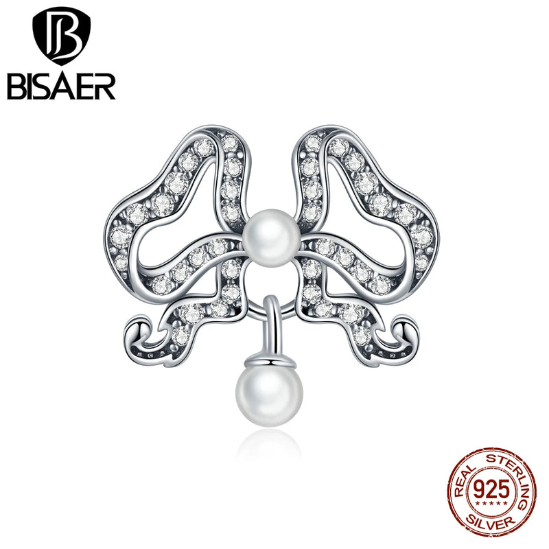 Bisaer Romantic Bow Beads 925 Sterling Silver Enamel Charm