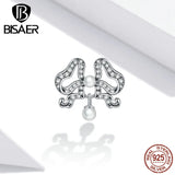 Bisaer Romantic Bow Beads 925 Sterling Silver Enamel Charm