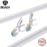 Bisaer 925 Silver Double-button Earrings Women Fine Jewelry