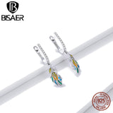 Bisaer 925 Silver Double-button Earrings Women Fine Jewelry