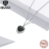 Bisaer Sterling Silver 925 Heart Pendant Necklace For Women Love Chain Necklaces