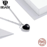 Bisaer Sterling Silver 925 Heart Pendant Necklace For Women Love Chain Necklaces