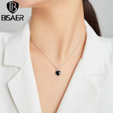 Bisaer Sterling Silver 925 Heart Pendant Necklace For Women Love Chain Necklaces