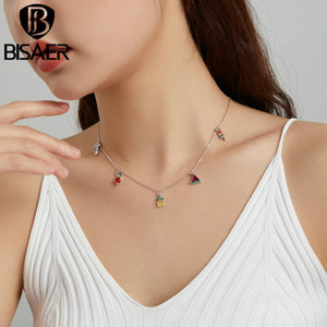 Bisaer Sterling Silver 925 Shining Bead Chain Pendant Necklace For Women
