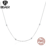 Bisaer Sterling Silver 925 Shining Bead Chain Pendant Necklace For Women