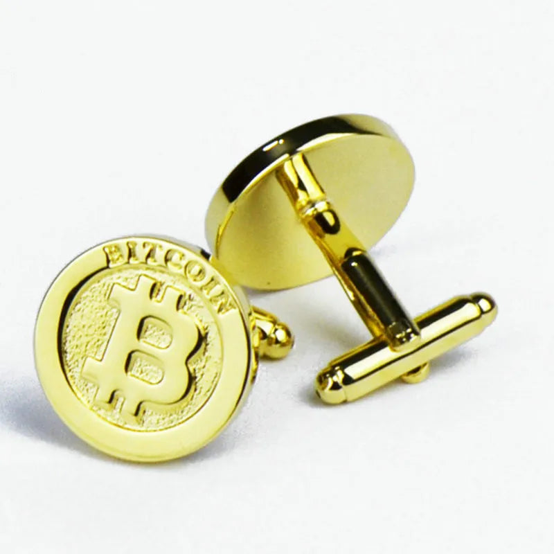 Bitcoin French Shirt Cufflinks Men's Metal Banquet Round Bit Coin Button
