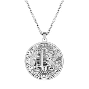 Bitcoin Pendant Plated Circle Necklace Charm Chain Stainless Steel