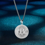 Bitcoin Pendant Plated Circle Necklace Charm Chain Stainless Steel