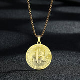 Bitcoin Pendant Plated Circle Necklace Charm Chain Stainless Steel