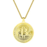 Bitcoin Pendant Plated Circle Necklace Charm Chain Stainless Steel