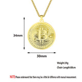 Bitcoin Pendant Plated Circle Necklace Charm Chain Stainless Steel