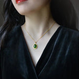 Natural Hetian Jade Green Jade Pendant S925 Sterling Silver Oval Jade Necklace