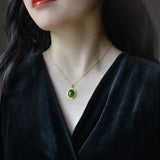 Natural Hetian Jade Green Jade Pendant S925 Sterling Silver Oval Jade Necklace