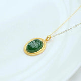 Natural Hetian Jade Green Jade Pendant S925 Sterling Silver Oval Jade Necklace