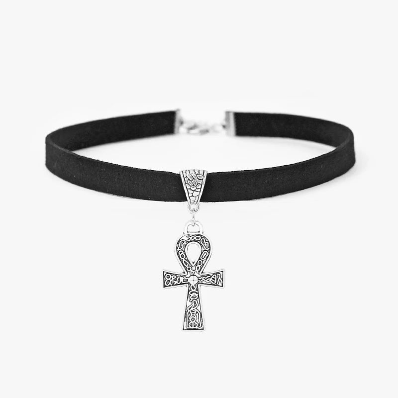 Egypt Ankh Cross Charm Choker Necklace Wiccan Pagan Gothic Jewelry