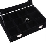 12 Grid Velvet Glass Jewelry Ring Display Organiser Box Tray Holder