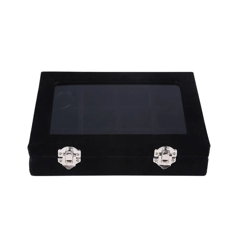 12 Grid Velvet Glass Jewelry Ring Display Organiser Box Tray Holder