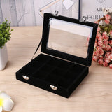 12 Grid Velvet Glass Jewelry Ring Display Organiser Box Tray Holder