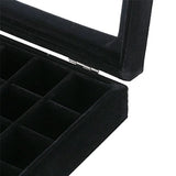 24 Slot Velvet Glass Jewelry Box Organizer Rings Earrings Tray Display Case